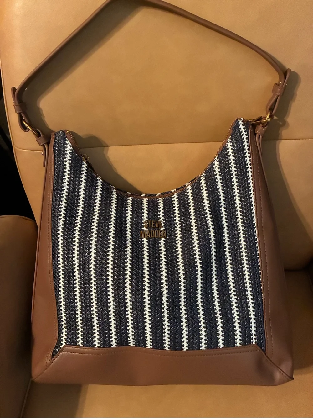 Steve Madden Navy, White & Brown Striped Shoulder Bag